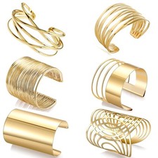 6 PCS Cuff Bangle Bracelet for Women Open Wide Wire Bracelets Gold Wrist Cuff Wr