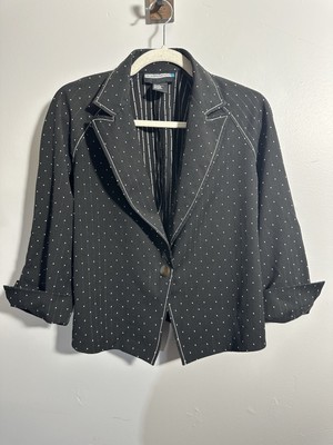 Requirements Women's 12 Black White Polka Dot Cuffed Sleeve Peak Blazer Jacket