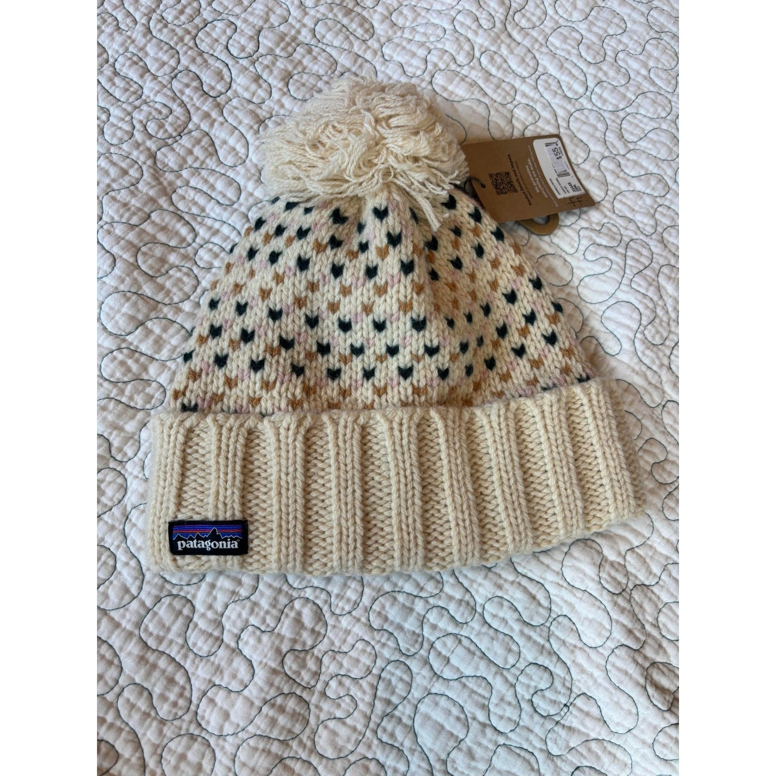 Patagonia Snowbelle Beanie Confetti Natural Pom Hat One Size