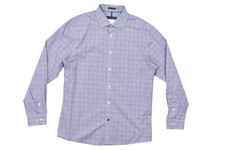 Tommy Hilfiger Men 15.5 32/33 Slim Fit Non-Iron Purple Gingham Check Dress Shirt