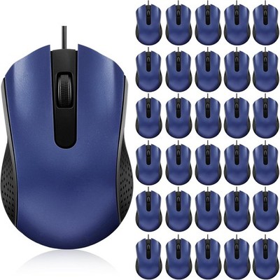 30 Pcs USB Wired Mouse Computer 3 Button Mice Bulk Corded for Blue 
