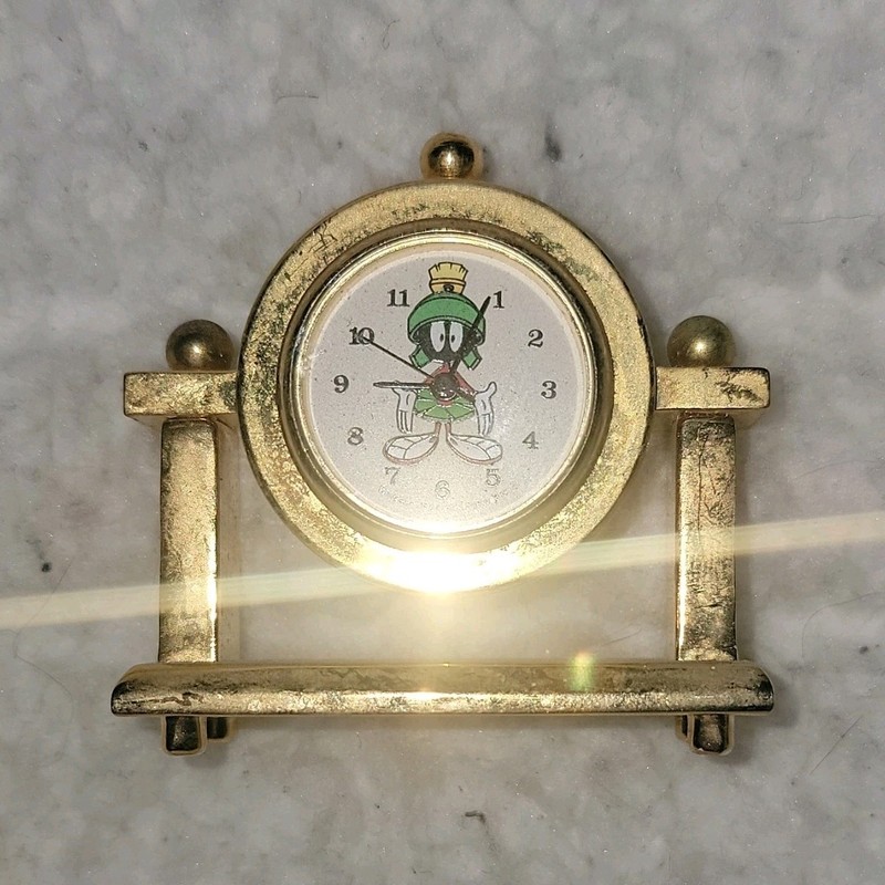 Ardleigh Elliott Marvin the Martian Looney Tunes Miniature Gold Metal Clock