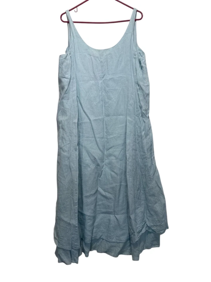Vestido midi sin mangas 100 % lino irlandés Eileen Fisher para mujer grande azul fluido Lagenlook Foto 3 de 4