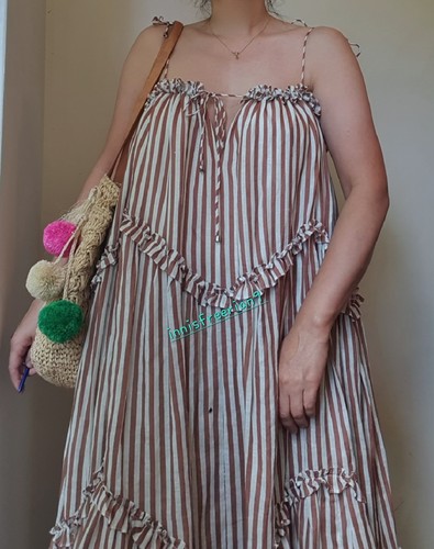 ZIMMERMANN Lumino asymmetric ruffled striped linen midi dress Sz 1 - Picture 11 of 15