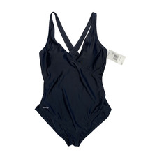 Speedo One Piece Swimsuit Womens 14 NEW Black V-Neck Crossover Moderate Swimwear