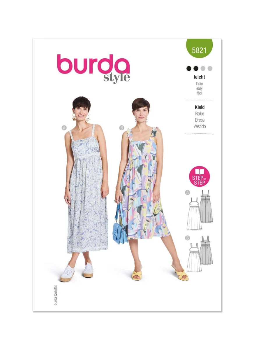 burdastyle Cartamodello 5907 | Abiti con scollo a V da cucire | Donna, Taglia 34-48 | Livello di cucito: molto leggero