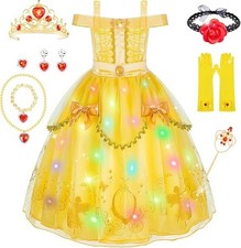 "Light Up Yellow Belle Princess Dress Halloween Costume For Girl 6 7 8 Year Old