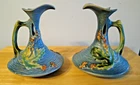 Roseville Pottery - Set of (2) Blue Bushberry Pattern, Ewers Marked M1-6"