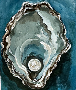 ACEO Original Painting Oyster Shell with Pearl Coastal Sea Life Ocean Fine Art