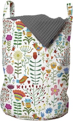 ABAKUHAUS Blumen Wäschesack, Doodle Wald Habitat, Wäschekorb mit Griffen K