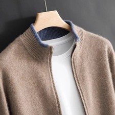 2025 Men Sweater Long Sleeve Cardigan Knitted Sweater Mock Neck Zipper Jumpers