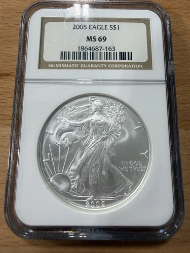 ⭐️2005 $1 AMERICAN .999 SILVER EAGLE NGC MS69 CLASSIC BROWN LABEL⭐️