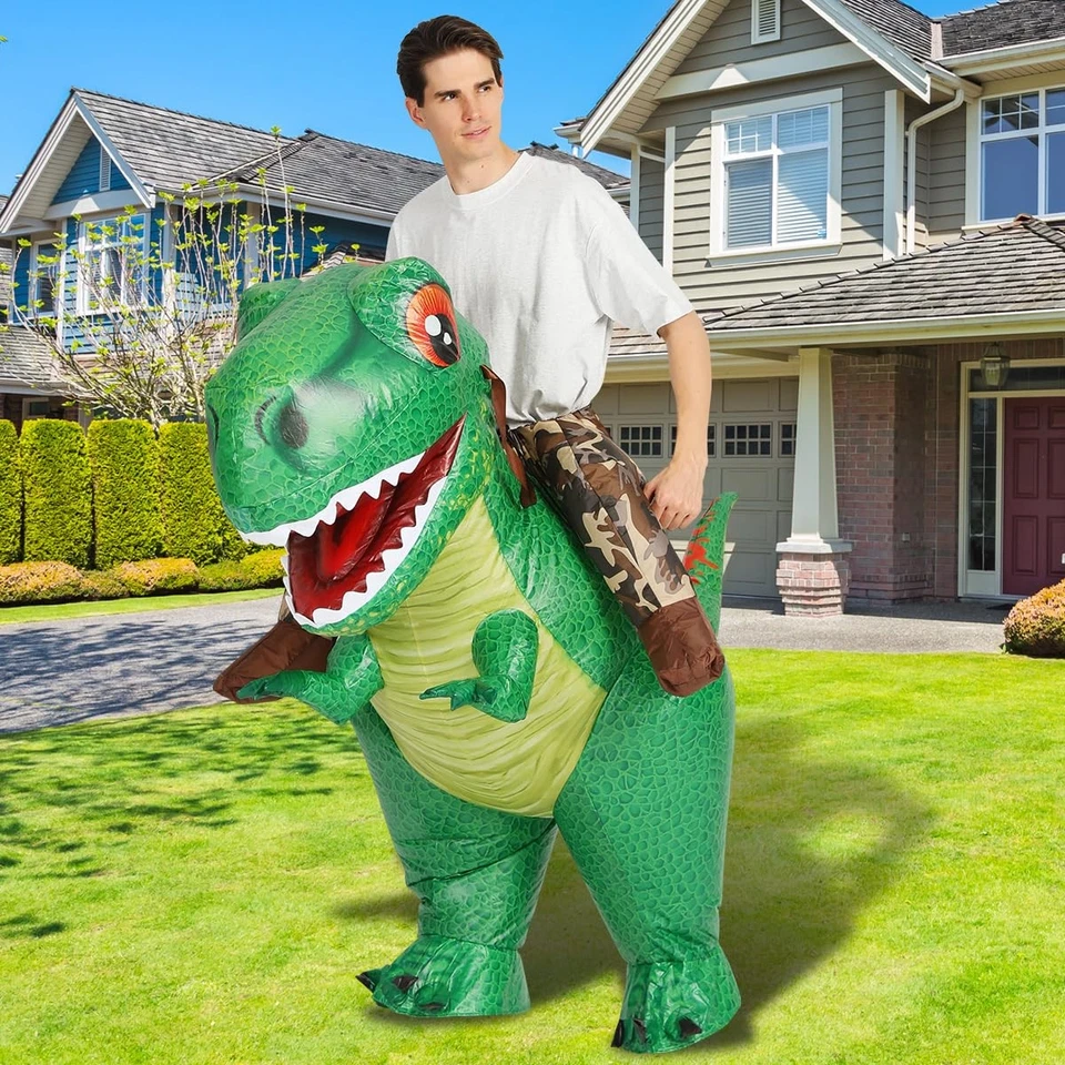 Disfraz de dinosaurio inflable adulto montar T Rex divertido vestido disfraz de Halloween... Foto 2 de 4