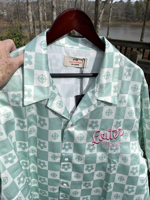 MidSummer Paradise Awaits Loiter Shirt Green Cream Checkerboard Mens 3XL NWT