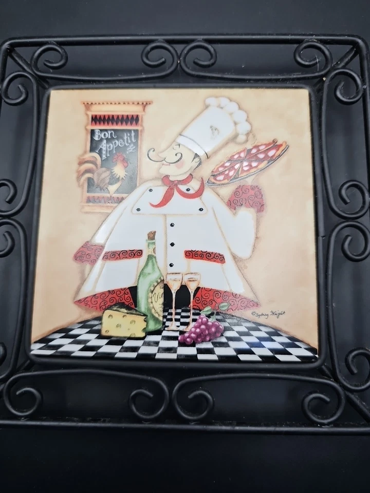 Sydney Wright Chef Italiano Cuadrado 6” Azulejo Cerámico Marco de Alambre Remache Foto 2 de 4