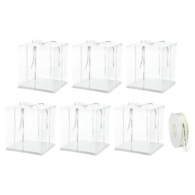 6Pcs Clear Cake Box with Ribbon 13''x13''x15'' for 12 Inch Cake Packing White