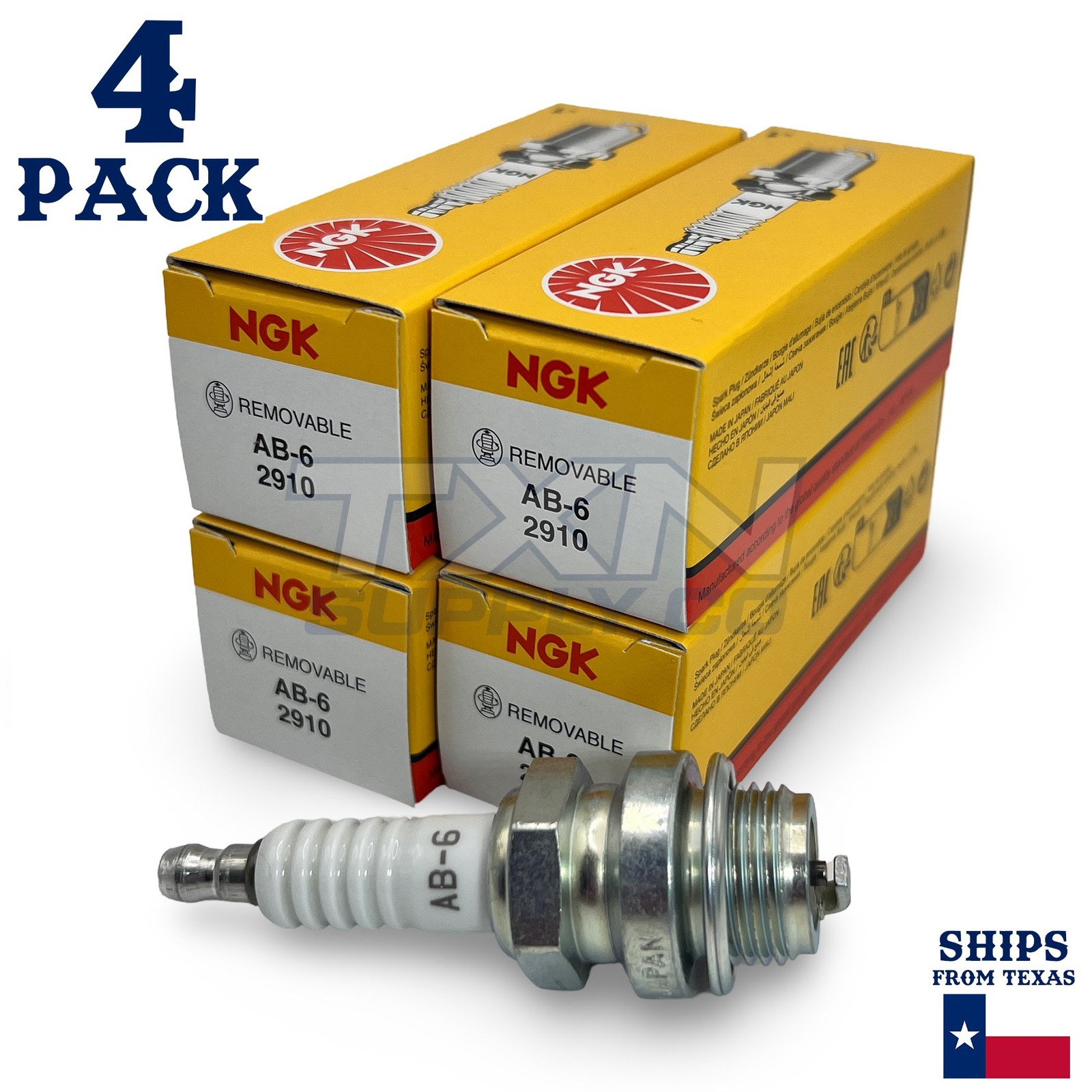 NGK Standard Spark Plugs - Stock #2910 - AB-6 AB6 - Screw Tip - 4 Pack