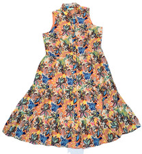 Floral FitFlare Dress Lined Flowy Sleeveless Ruffle VNeck Button Pocket szS Jade