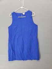 J Crew  Women Dress 10 Blue Linen B Round Neck Sleeveless Shift  Tank Summer Min