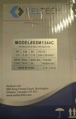 Keltec Stanless Steel Washdown Motor 1/3 HP