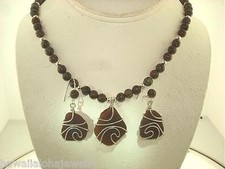 Genuine Hawaiian O ahu Beaches Sea Glass and Gemstone Earrings Necklace Set 2