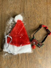 Holiday Red  White Dog Santa Hat Matching Green Plaid Collar W/ Bow New Small