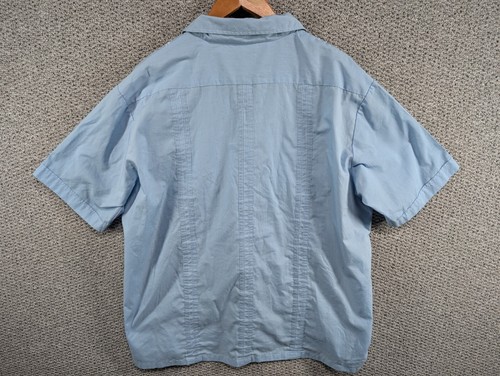 Haband Vintage Men's Blue Guayabera Cuban Panama Embroidered Button Shirt 2XL - Picture 2 of 10