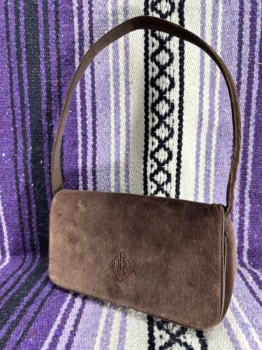 Vintage Y2k Chocolate Brown Soft Suede Lauren Ralph Lauren Small Handbag Purse - Picture 1 of 15