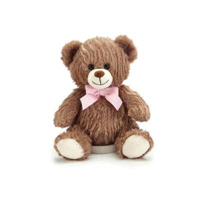 Wavy Brown Fur Teddy Bear with Pink Bow 10 Inch Plush Toy | eBay