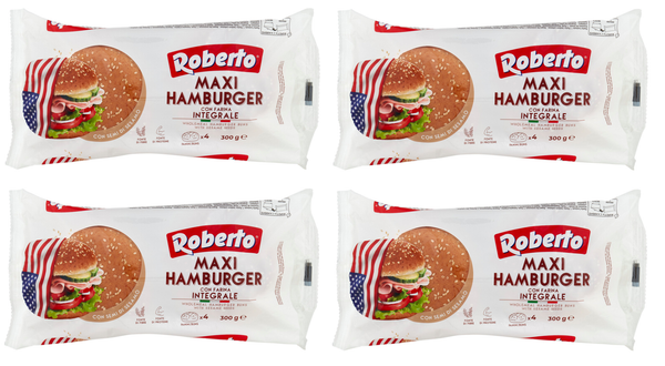4X Roberto Maxi Hamburger Integrale Brot Mit Vollkornmehl Und SesamköRnern 300G-image