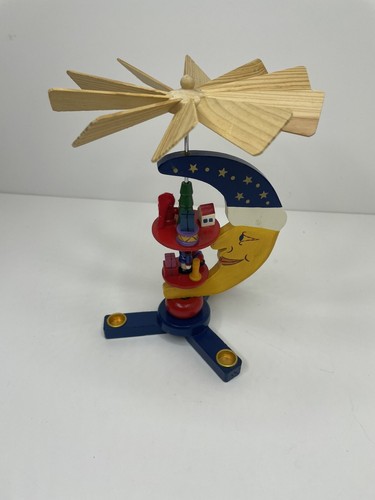 Rare ~ Vintage Christmas Moon Wood Nativity Candle Windmill Carousel - Picture 2 of 8