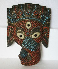 Far East Vintage Lovely Hand Made Metal Set With Stones Wall Hanging Mask (UD1)