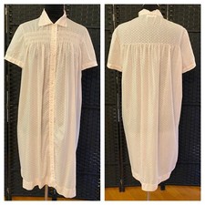 Vintage AUDREY BARBIZON Pink BATISTE ROBE Pin Dot LARGE Summer Collar House Coat