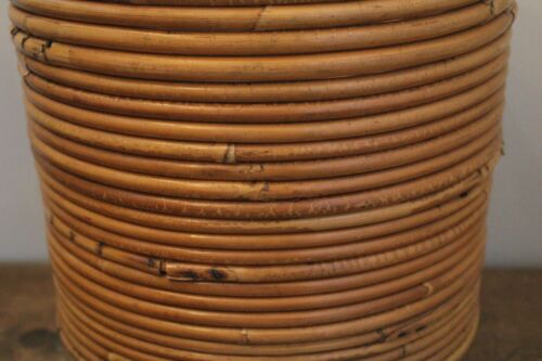 Vintage Mid Century Italian Pencil Reed Bamboo Basket Planter on Wheels - Picture 5 of 8