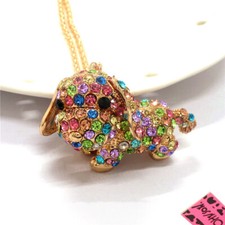 Fashion Womens Multicolor Crystal Bling 3D Puppy Dog Pendant Chain Necklace Gift
