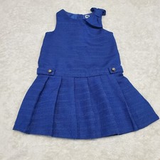 Janie and Jack Royal Blue Bow Boucle Pleated Sleeveless Lined Dress Girl Youth 4