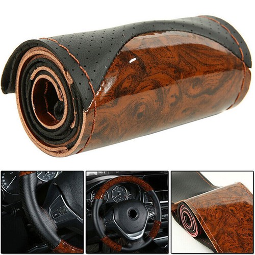 Wood Grain Car Steering Wheel Cover Breathable Leather Anti-slip Accessories US - Picture 4 of 5