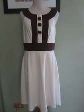 NINE WEST OFF WHITE BROWN SLEEVELESS DRESS SIZE 8