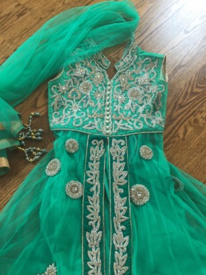 elena gilbert green dress Emerald Green Boho Style Dress made from an Indian Saree