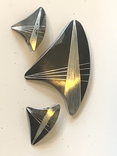 VTG Jorgen Jensen Pewter Brooch Earring Set Denmark MCM Modern Signed Art Deco