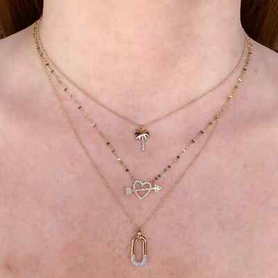 14K Yellow Gold Diamond Heart Arrow Necklace Natural 0.16 CT