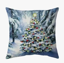 Christmas Tree Winter Scene Christmas Throw Pillow Cover Holiday Home  Decor
