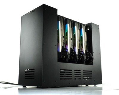Quad Station PRO LITE Black 1-4 GPU airflow computer case, Workstation AI Render