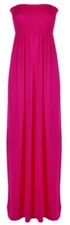 Womens Sheering Maxi Dress Ladies Boobtube Strapless Gather Bandeau Plain Long 