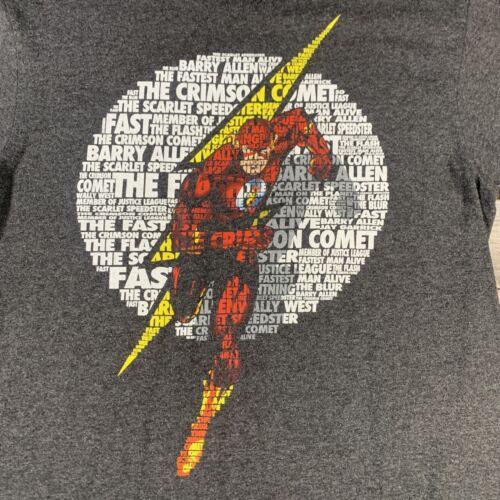 The Flash T Shirt Mens Small Gray DC Comics Word Art Crimson Comet - Picture 2 of 6
