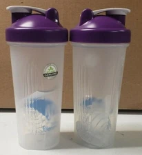 *NEW* Blender Bottle Blank Classic Style Shaker Mixer Cup w/ Purple Lid set of 2