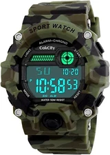 Boys Camouflage LED Sport Watch, Waterproof Digital Electronic Military Watch