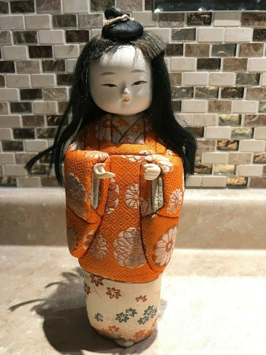 Vintage Japanese Porcelain Girl Doll Figurine in Kimono 10.5