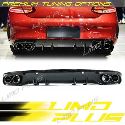 Rear Bumper Diffuser + Exhaust Tips For 2016-2023 Benz W205 C200 C300 C250 Coupe