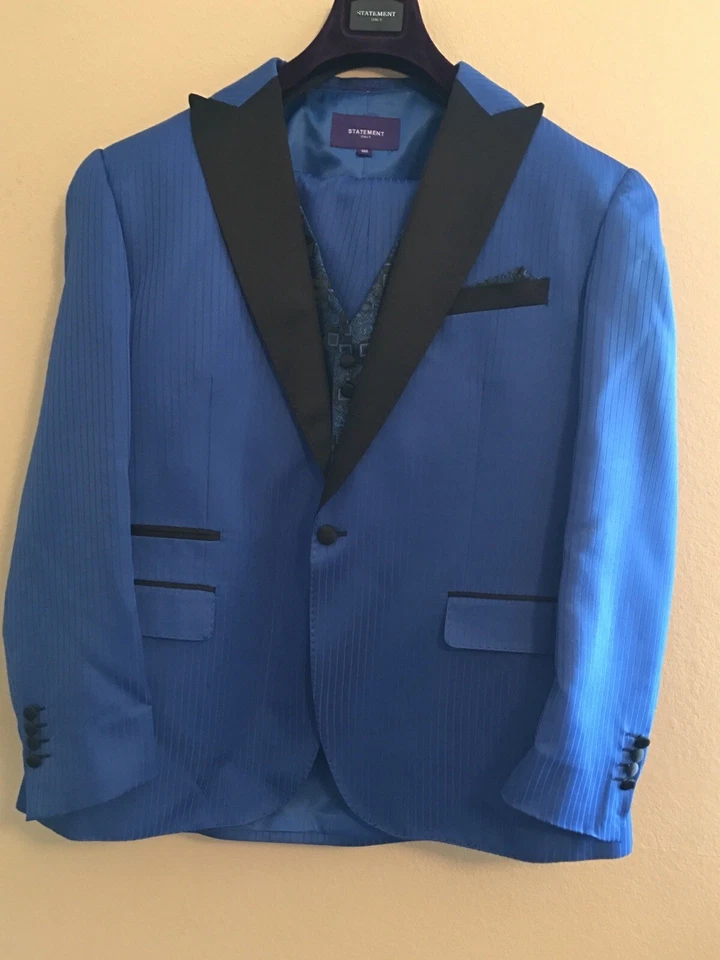 Traje azul real de 3 piezas para hombre para graduación, boda. Chaqueta talla 46R 36 pantalones cintura. Foto 3 de 4